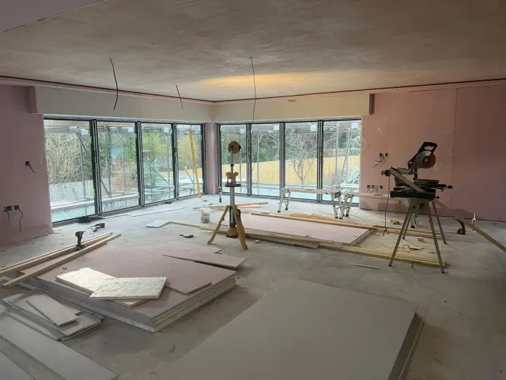 Interior fit-out with full-width glazing