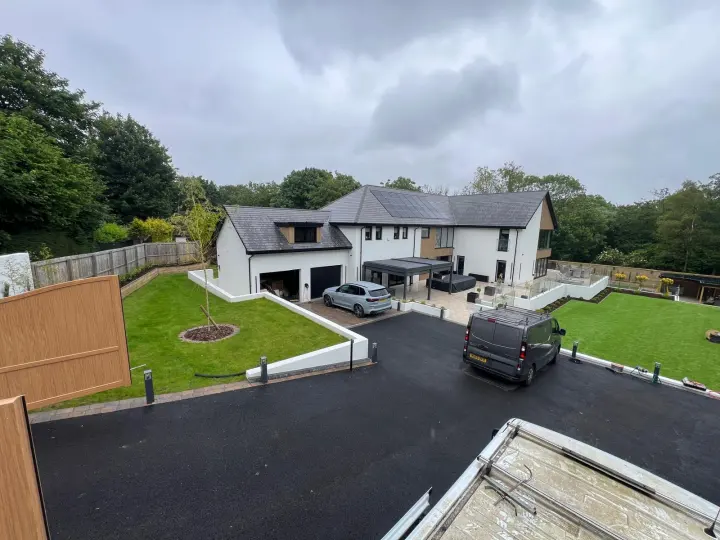 Finished modern home, terrace and driveway