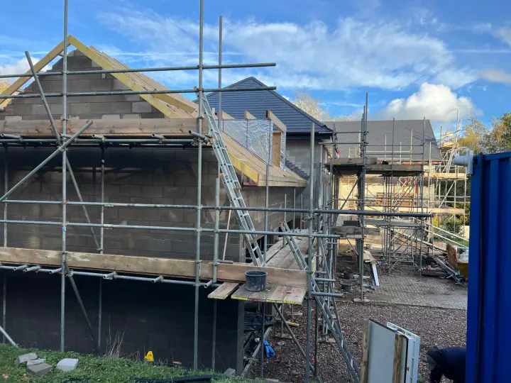 Roof construction in progress