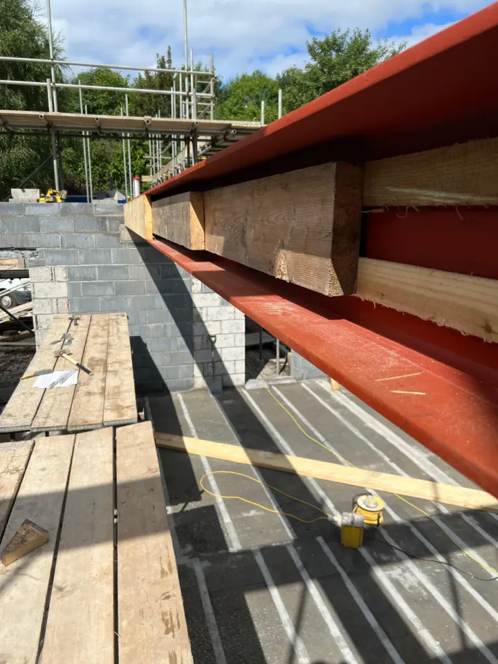 Steelwork and timber construction detail